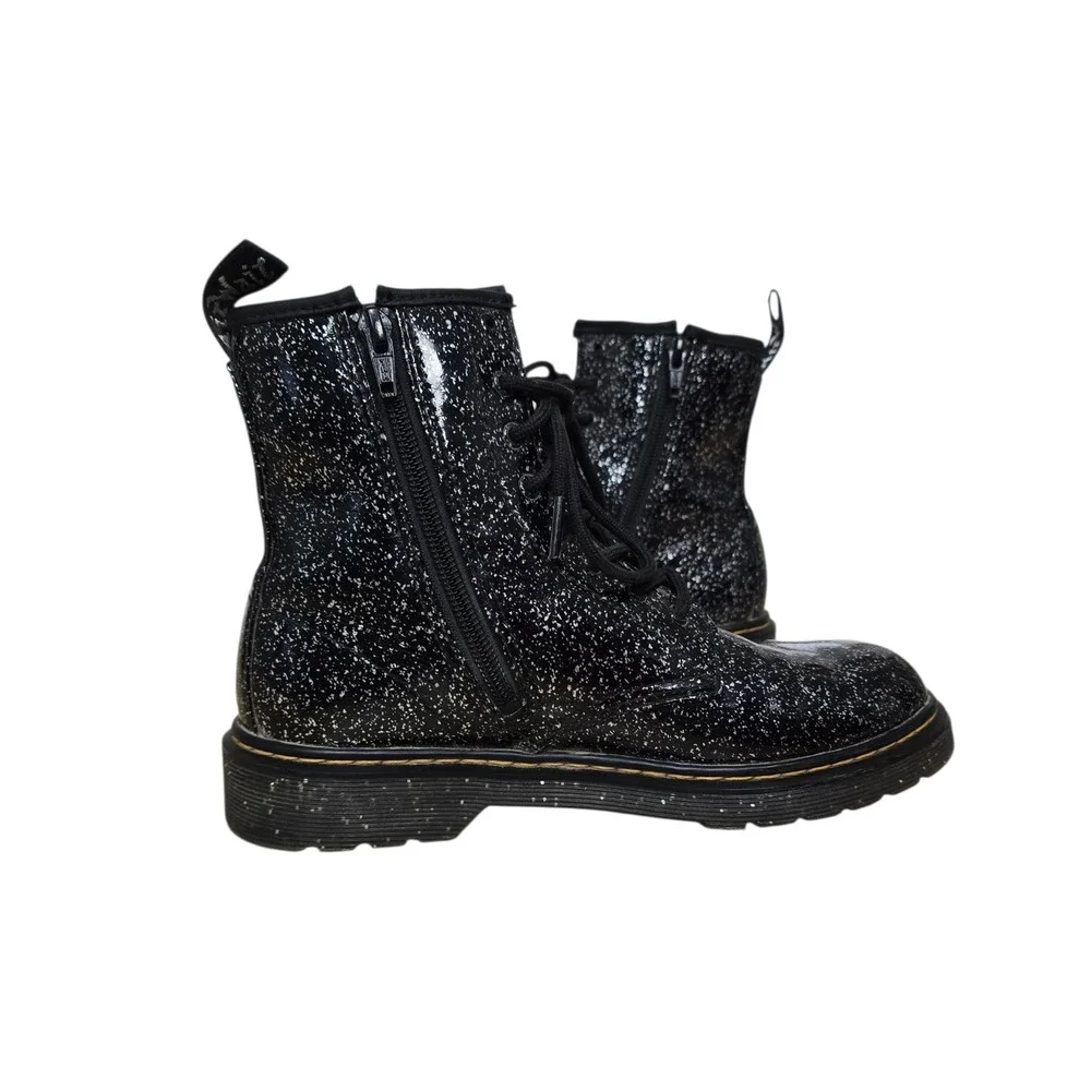 Dr. Martens 1460 Y Black Cosmic Glitter Lace‎ Up Side Zip Boots Kids Size 5 US L